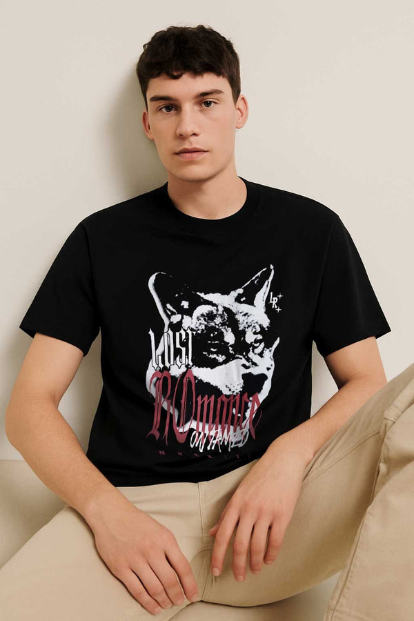 Elo LR Men's Printed Crew Neck Tee Shirt Black