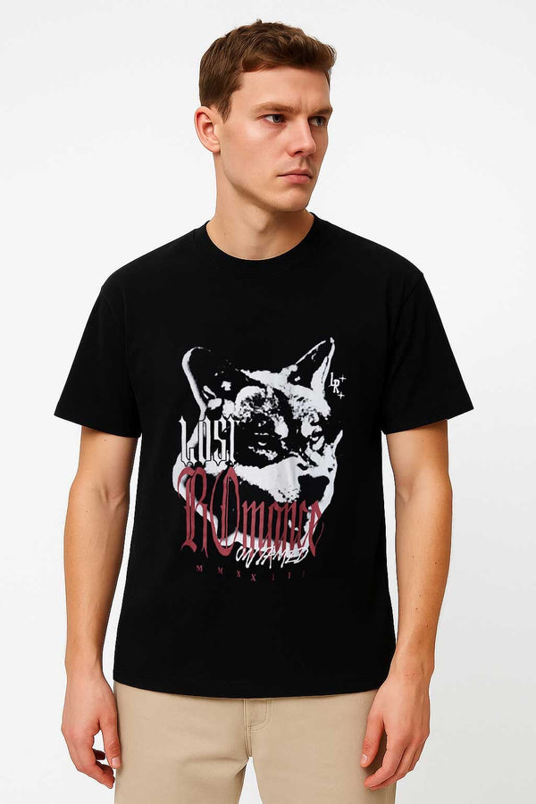 elo LR Men's Printed Crew Neck Tee Shirt Black