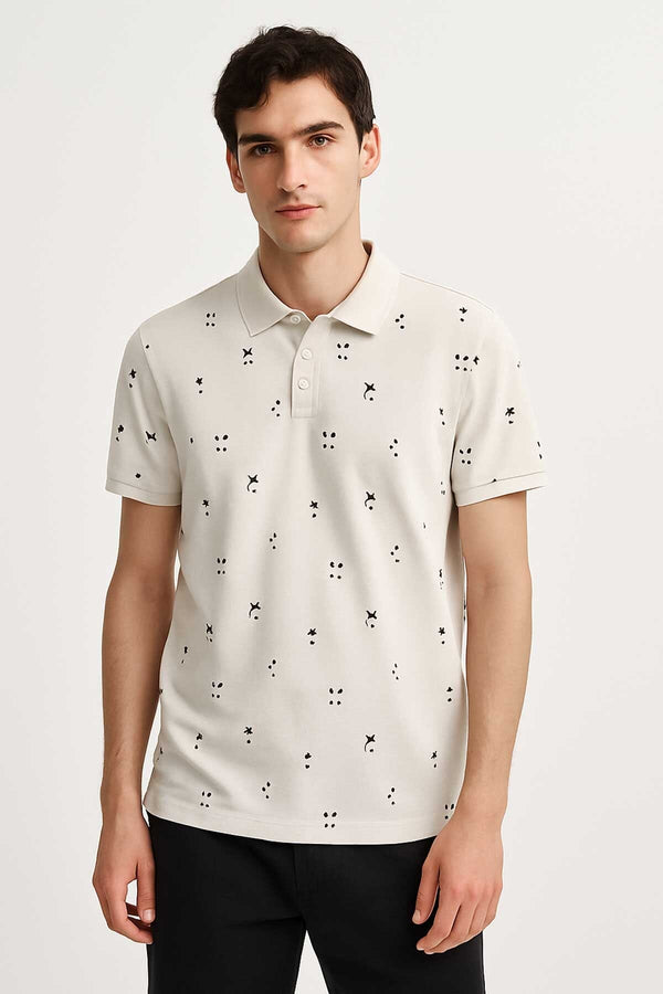 elo Max 21 Men's Star Printed Polo Shirt Off White