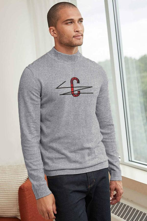 Elo Men's C Pattern Style Mock Neck Sweater Brown