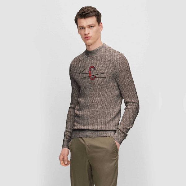 elo Men's C Pattern Style Mock Neck Sweater Brown