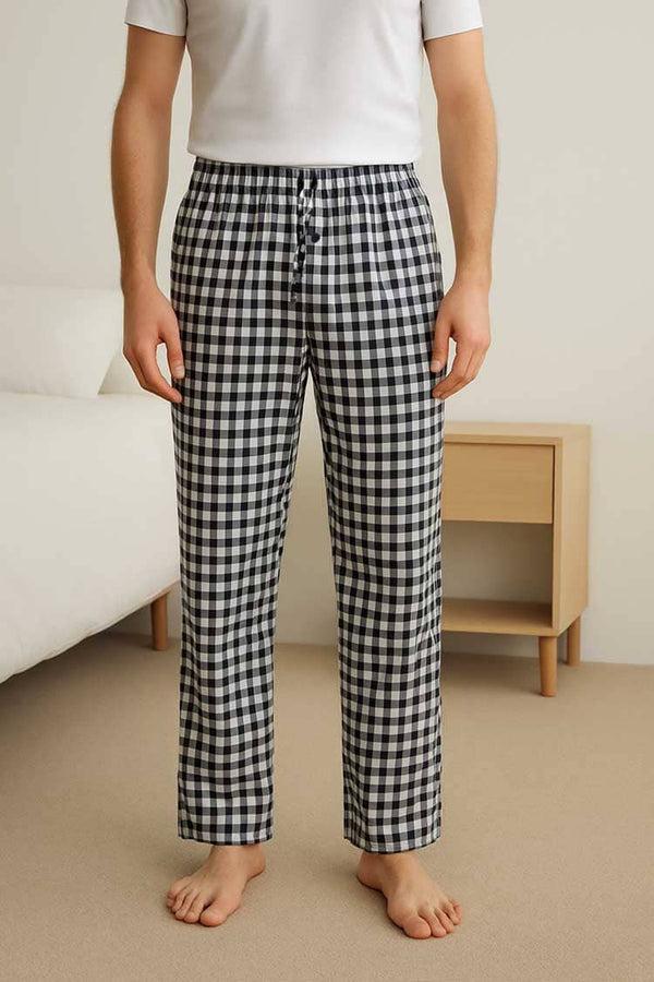 elo Men's Checked Loungewear Trousers White & Black