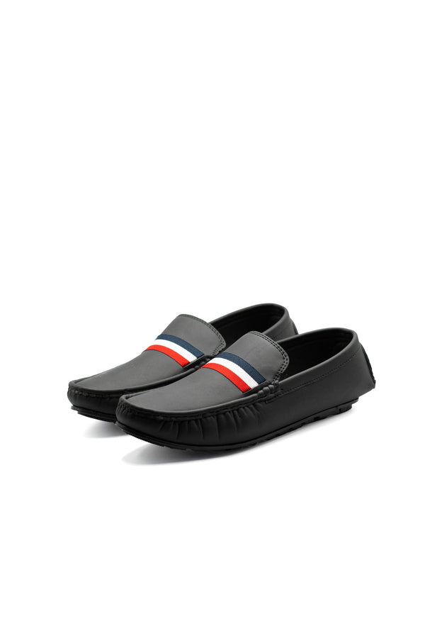 elo Men's Comfortable Striped Detail Loafers Black