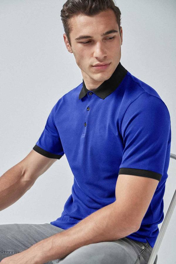 elo Men's Contrast Collar Polo Shirt Royal