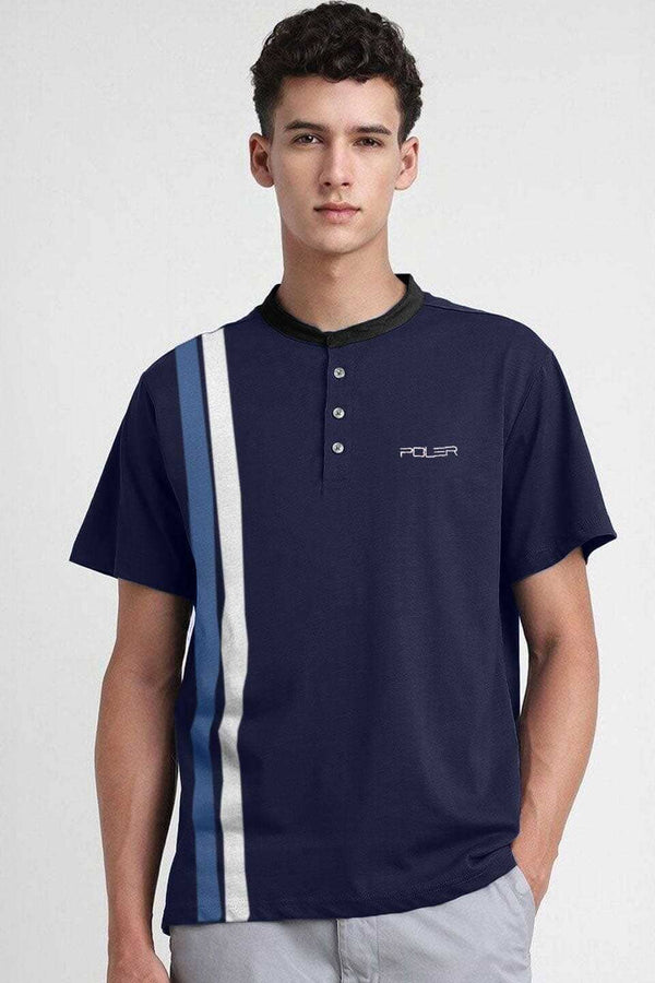 elo Men's Contrast Side Panel Tee Shirt Navy