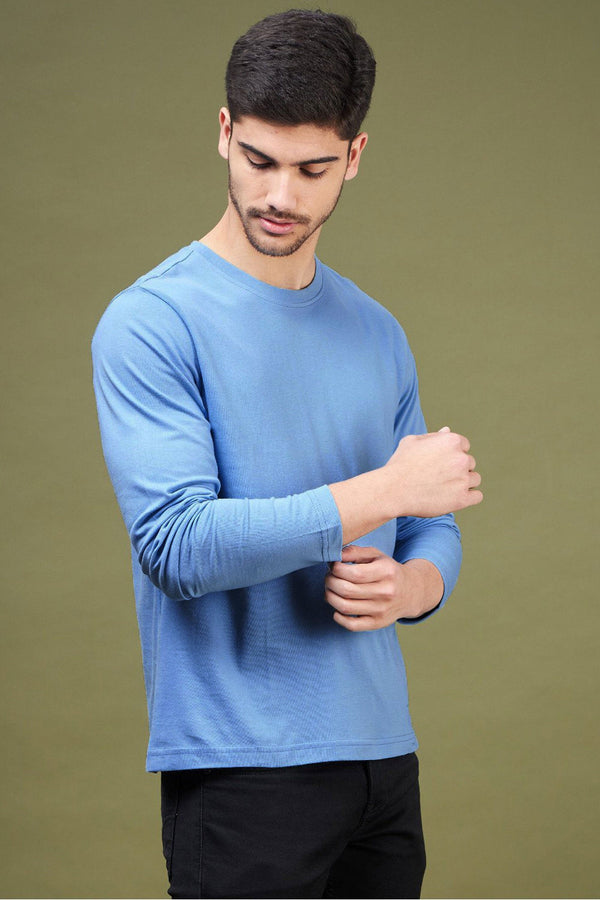 elo Men's Crew Neck Long Sleeve Tee Shirt Sky