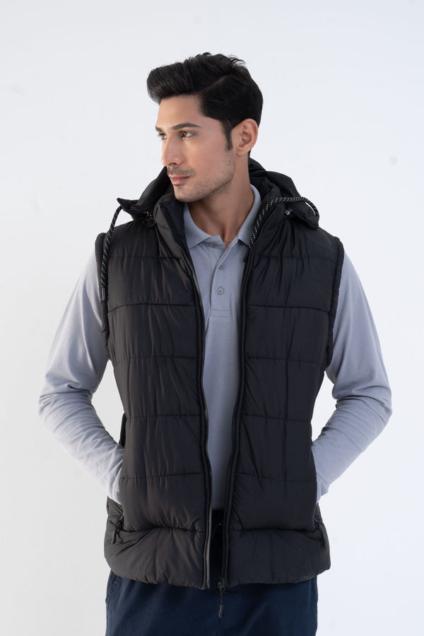 elo Men's Detachable Hood Puffer Gilet Black