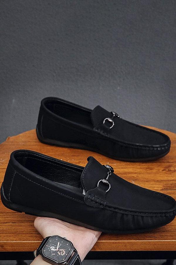 elo Men's Faux Suedes Casual Slip On Loafers Black