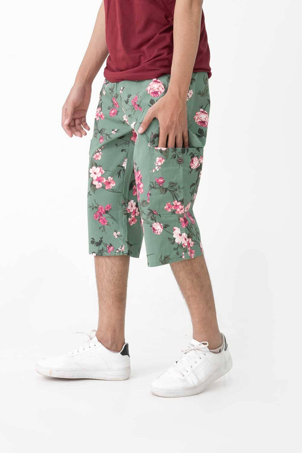 Elo Men's Floral Long Cargo Shorts Brown