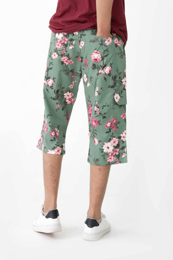 Elo Men's Floral Long Cargo Shorts Brown