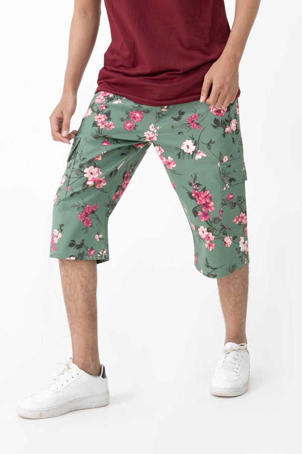 Elo Men's Floral Long Cargo Shorts Brown