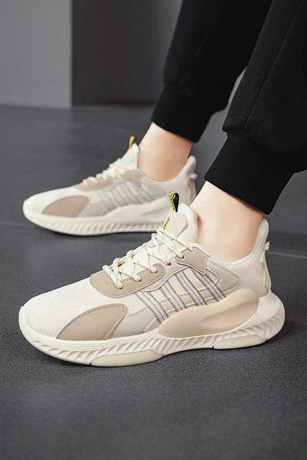 Elo Men's Mesh Upper Chunky Sneakers Beige