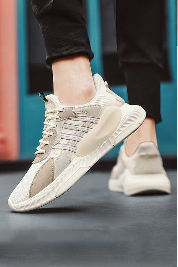 Elo Men's Mesh Upper Chunky Sneakers Beige