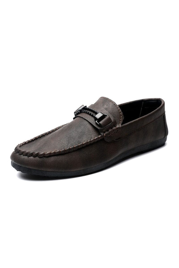 Elo Men's Metallic Buckle Textured Loafers Black