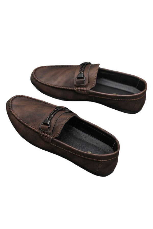 Elo Men's Metallic Buckle Textured Loafers Black