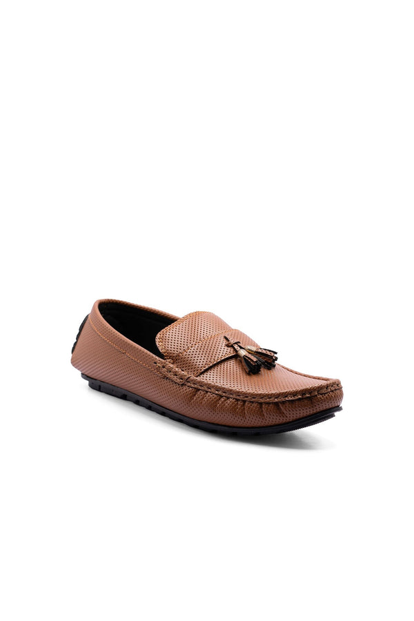 Elo Men's Perforated Tassel Design Loafers Black