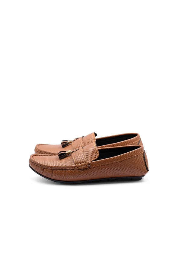 Elo Men's Perforated Tassel Design Loafers Black