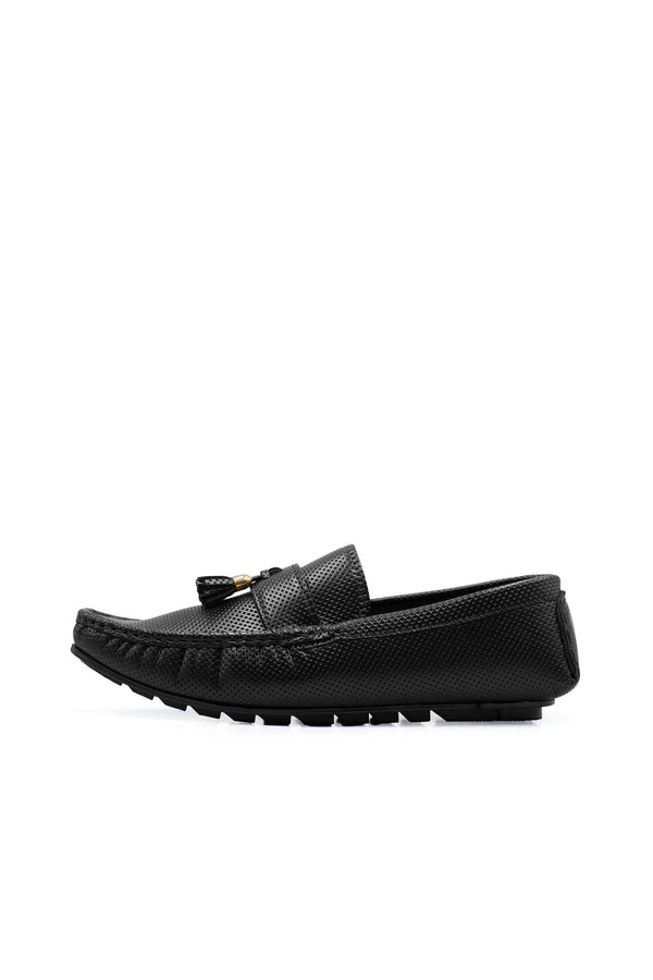 elo Men's Perforated Tassel Design Loafers Black
