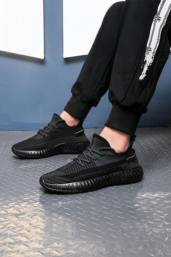 Elo Men's Premium Lace-Up Knit Sneakers Black