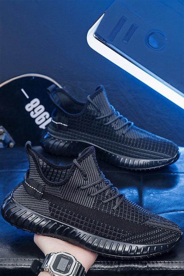 elo Men's Premium Lace-Up Knit Sneakers Black