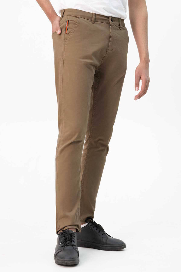 elo Men's Premium Straight Fit Chino Pants Brown