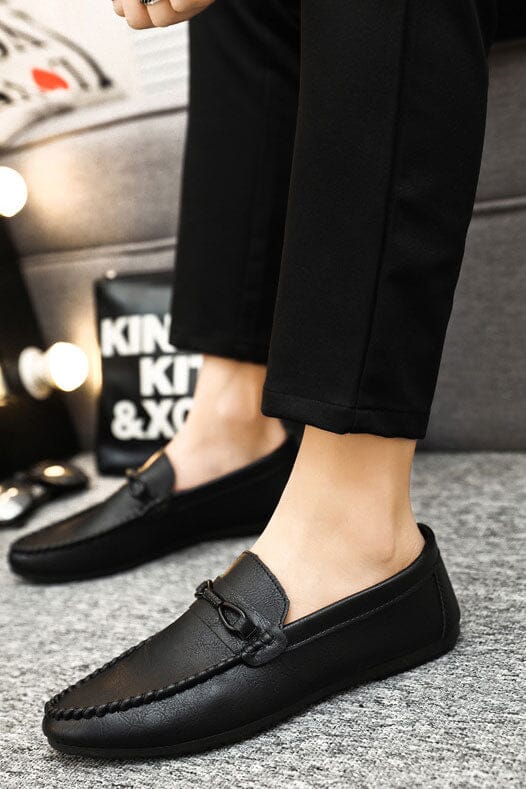 Elo Men's Premium Texture Slip On Loafers Black