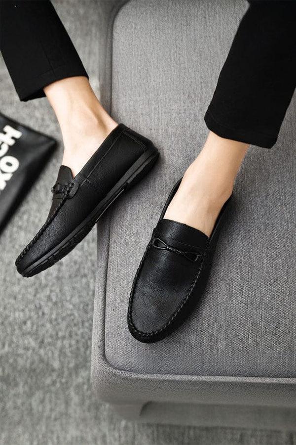 Elo Men's Premium Texture Slip On Loafers Black