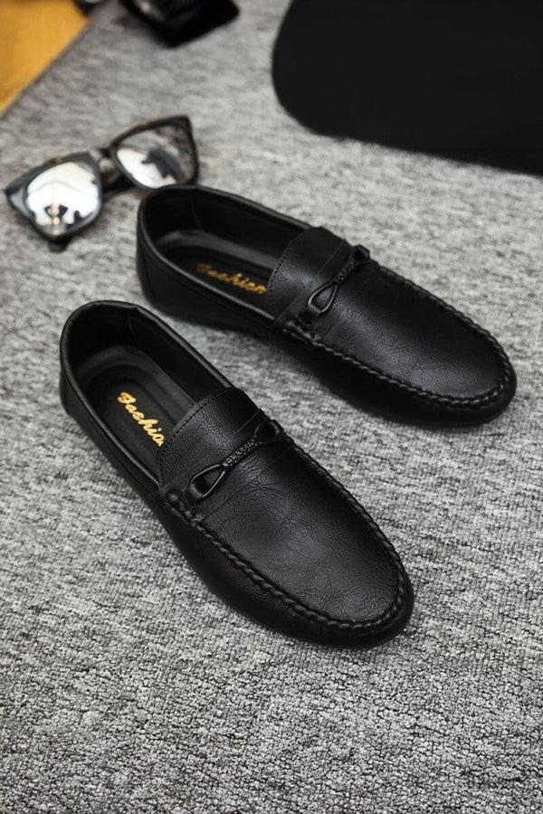 elo Men's Premium Texture Slip On Loafers Black