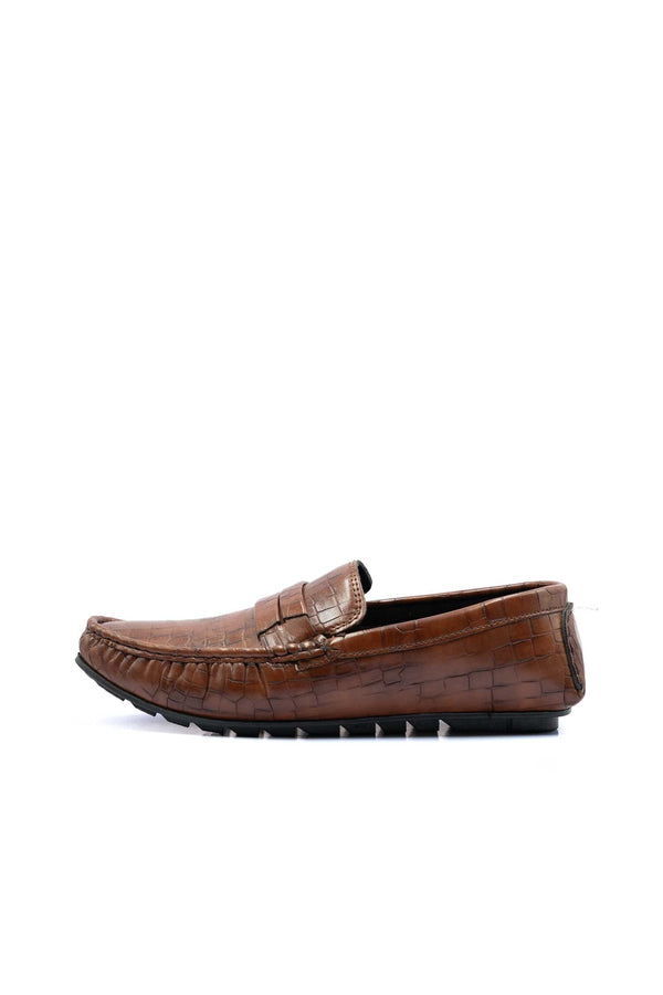 Elo Men's Textured Design Loafers Brown
