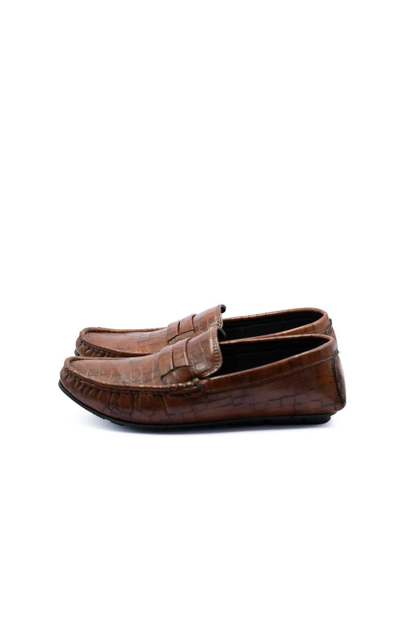 Elo Men's Textured Design Loafers Brown