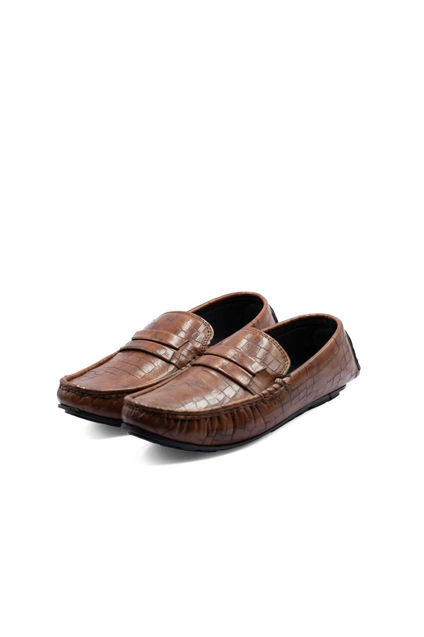elo Men's Textured Design Loafers Brown