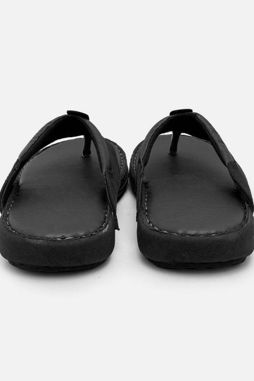 Elo Men's Thong Style Soft Leather Chappal Black