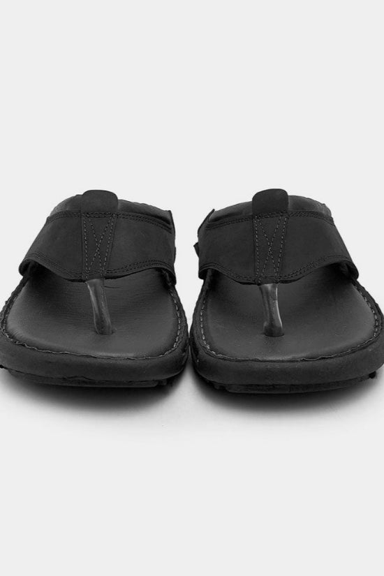 Elo Men's Thong Style Soft Leather Chappal Black