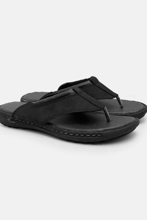 elo Men's Thong Style Soft Leather Chappal Black