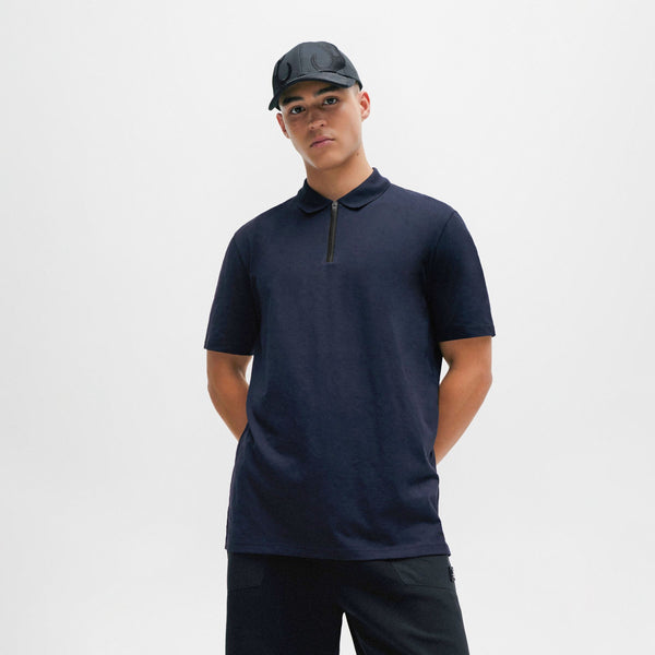 elo Men's Zipper Placket Polo Shirt Navy