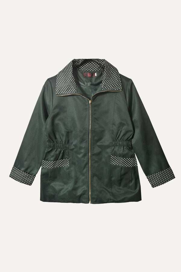 Elo Ming Women's Dotted Design Zipper Jacket Brick