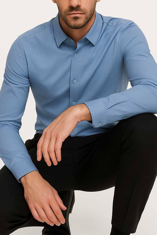Elo Minghange Men's Stretchable Formal Shirt Sky