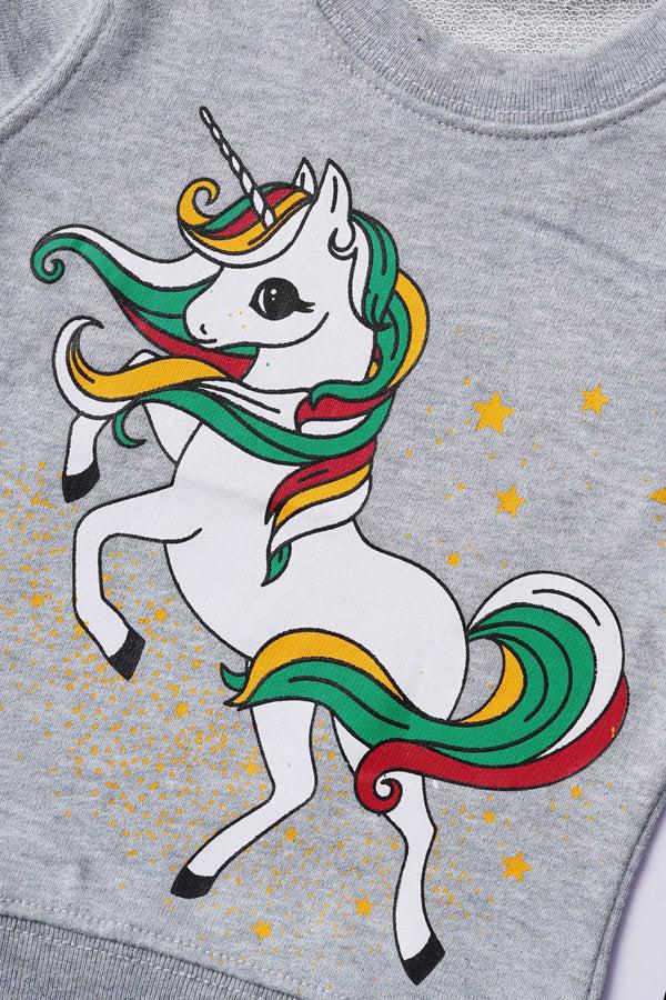 Elo MNG Girl's Unicorn Printed Sweatshirt Grey