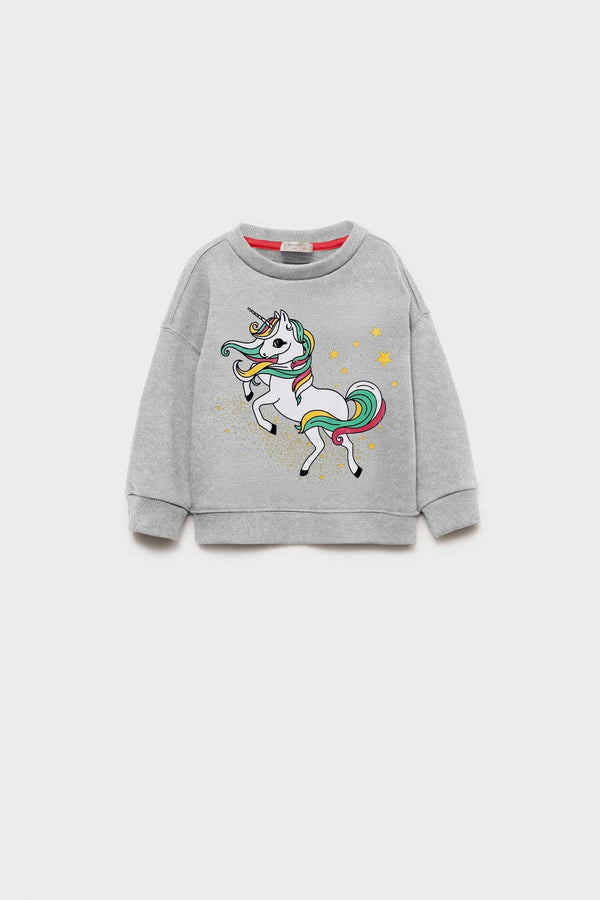 elo MNG Girl's Unicorn Printed Sweatshirt Grey