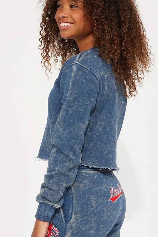 Elo NK Girl's Acid Wash Crop Top Sweatshirt Navy