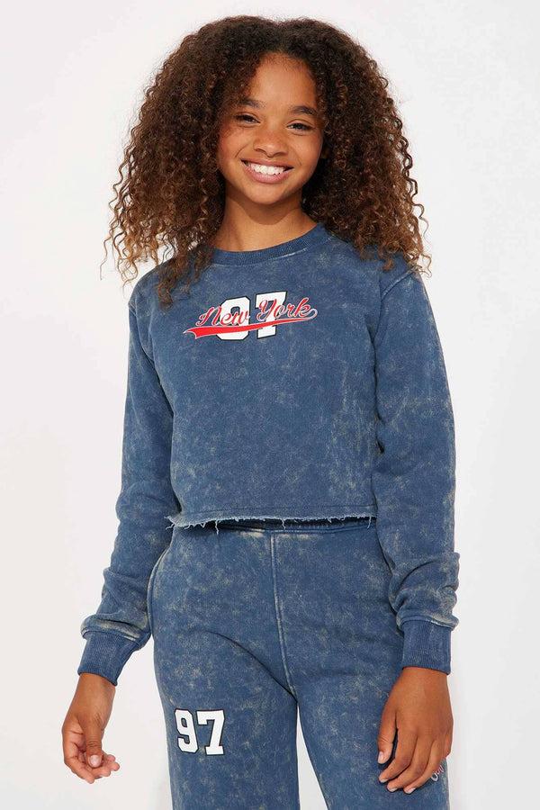 elo NK Girl's Acid Wash Crop Top Sweatshirt Navy