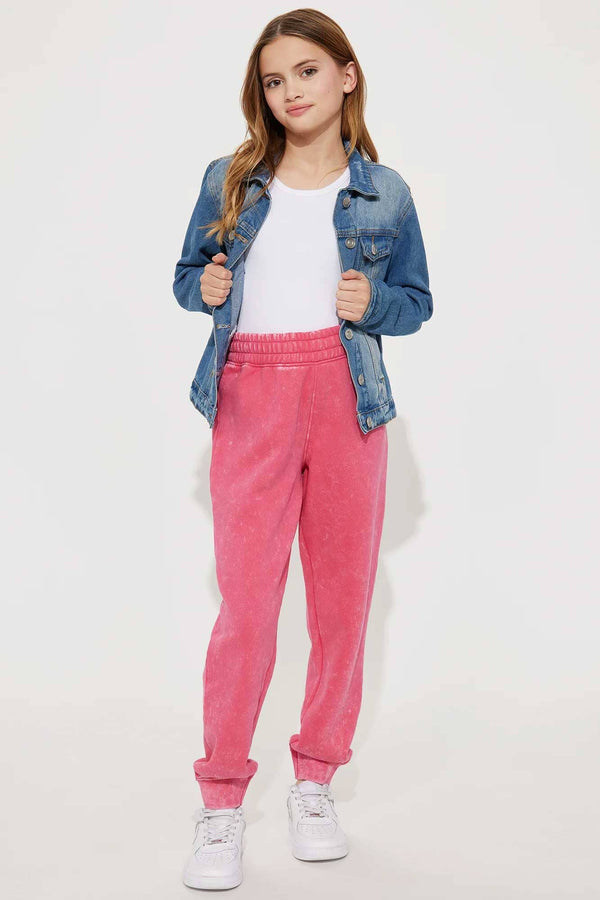 Elo NK Girl's Acid Wash Jogger Pants Pink