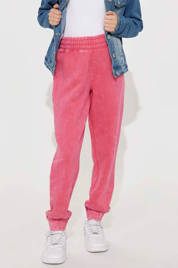 elo NK Girl's Acid Wash Jogger Pants Pink