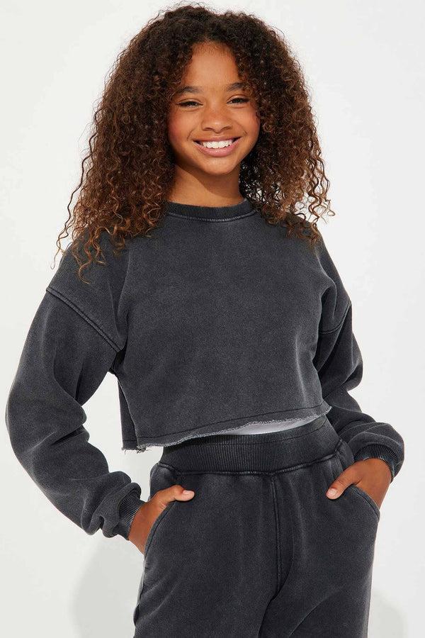 Elo NK Girl's Crop Top Fleece Sweatshirt Charcoal