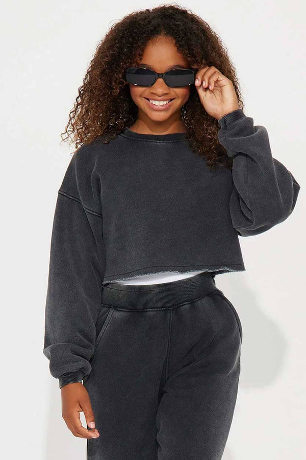 elo NK Girl's Crop Top Terry Sweatshirt Charcoal