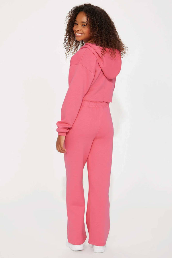 Elo NK Girl's Cropped Fleece Zipper Hoodie Pink