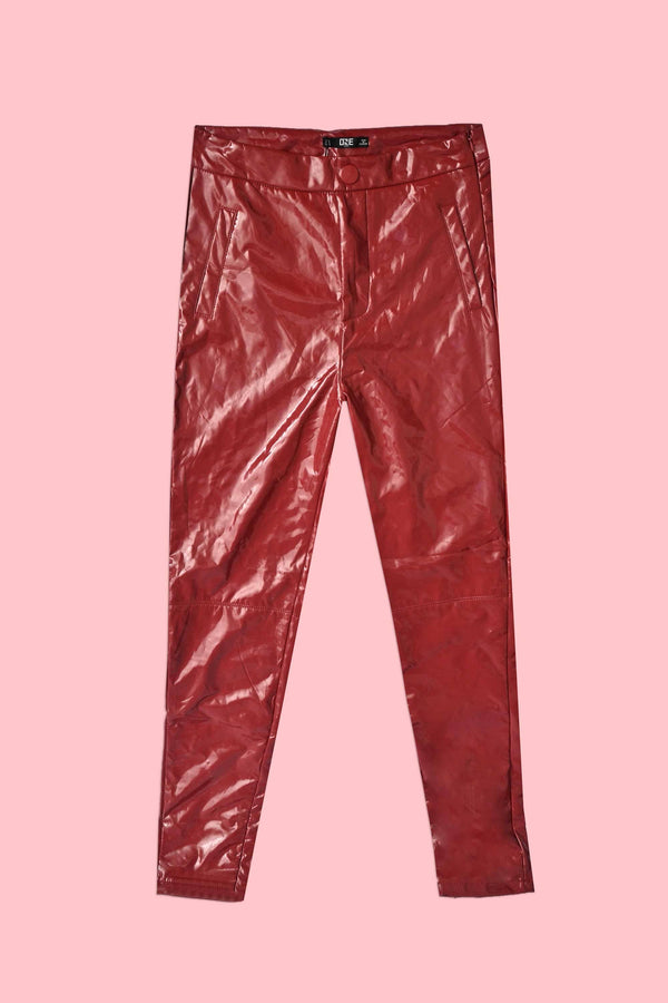 Elo OL Women's Glitter Faux Leather Pants Red