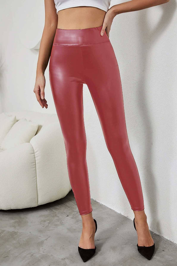 elo OL Women's Skinny Fit Faux Leather Pants Red