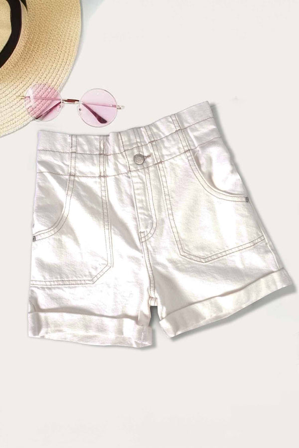 elo Paper Girl's Hoorn Denim Shorts Off White
