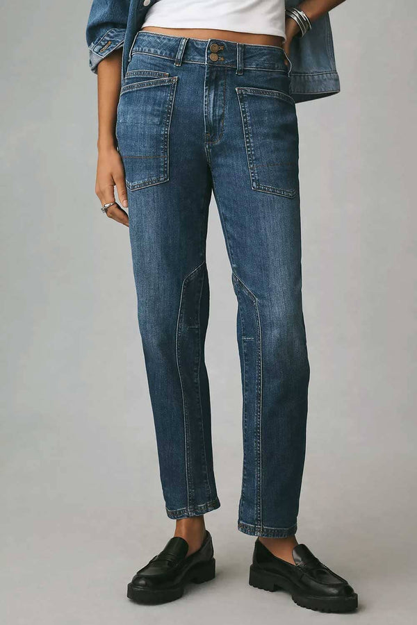 elo PC Women's Inner Leg Patch Relaxed Denim Blue